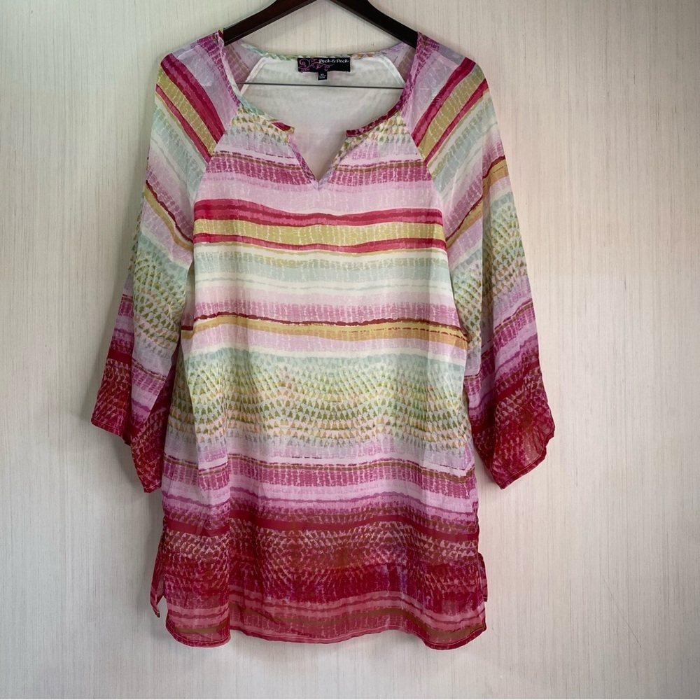 Peck & Peck Women’s Kimono Sleeve Lined Colorful Stripes Lightweight Top Size XL
